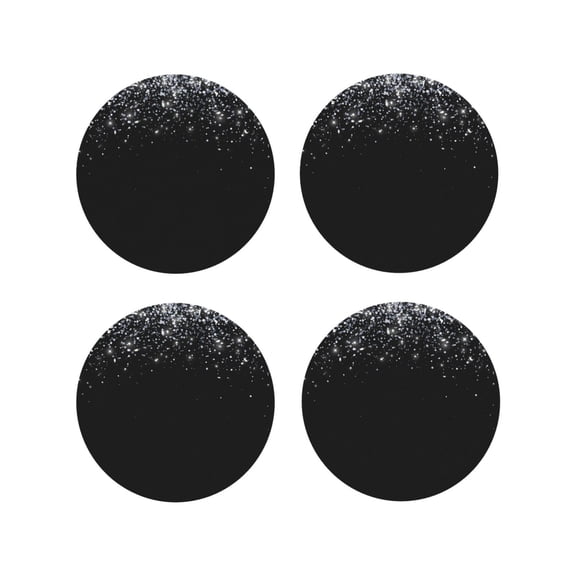 Naloa Silver Glitter1 Leather Coasters for Drinks, Durable Drink Coasters 4 Set for Tabletop Protection, Luxurious Home Décor and Housewarming Gift ( {designName})Round Shape