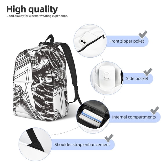 Naloa Skeleton Book Lover Print Durable Canvas College Rucksack,Laptop Excursion Backpack,Travel Notebook School Backpack,Bookbag For Men Women