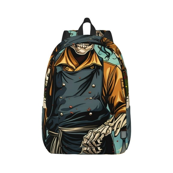 Naloa Skeleton Chef BBQ Scene Canvas Backpack for Men Women Rucksack Casual Travel Daypack College Tote Satchel Bookbag for Teens-Medium