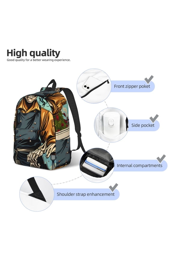 Skeleton Chef BBQ Scene Print Durable Canvas College Rucksack,Laptop Excursion Backpack,Travel Notebook School Backpack,Bookbag For Men Women