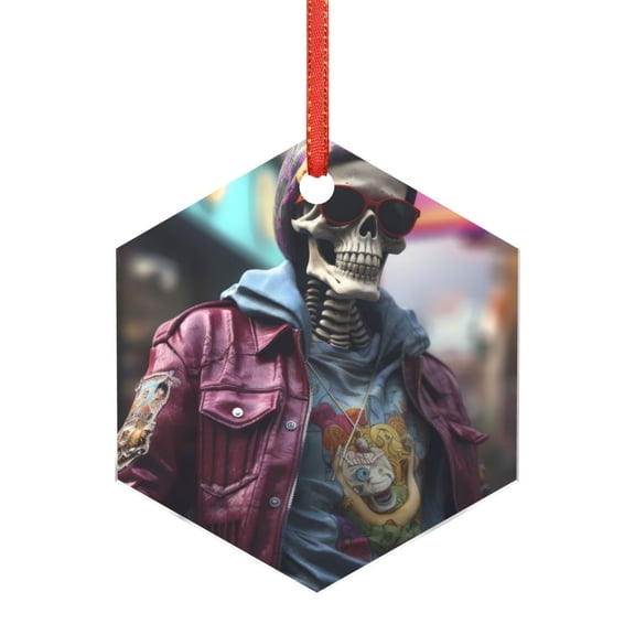 Naloa Skeleton Cool Street Fashion Acrylic Santa Tree Decorations Christmas Hanging Pendant for Christmas Winter New Year Party Hanging Decorations-Hexagon
