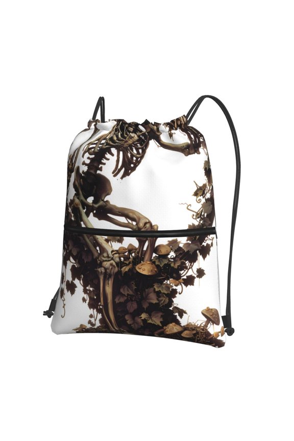 Skeleton Dance with Mushrooms Drawstring Backpack String Bag Cinch Water Resistant for Gym Shopping Sport Yoga