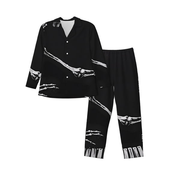 Naloa Skeleton Playing Xylophone Men’s Pajamas Set - Long Sleeve Button Down Sleep Shirt and Pajama Bottoms Sleepwear Set-XX-Large