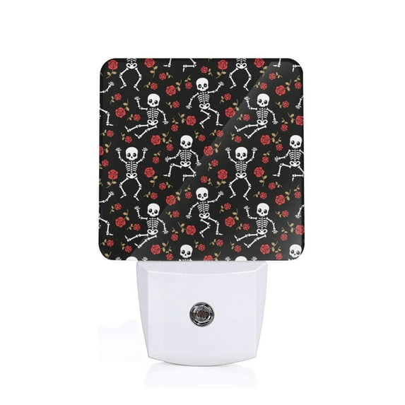 Naloa Skeleton with Roses Night Lights Plug into Wall, Dusk to Dawn Sensor Warm White Led Night Light 0.5W, Nightlight suit for Adults, Bedroom, Bathroom, Hallway, Kitchen