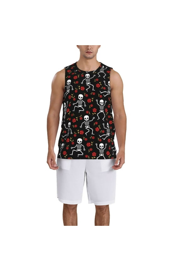 Skeleton with Roses Basketball Jersey Reversible Men's Mesh Athletic Sports Shirts Training Practice S-4XLX-Large