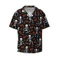 thumbnail image 1 of Naloa Skeleton with Roses Men's Loose Fit Cuban Collar Short-Sleeve Shirt with Button-down and Chest Pocket for Everyday Wear Outings - Large, 1 of 7