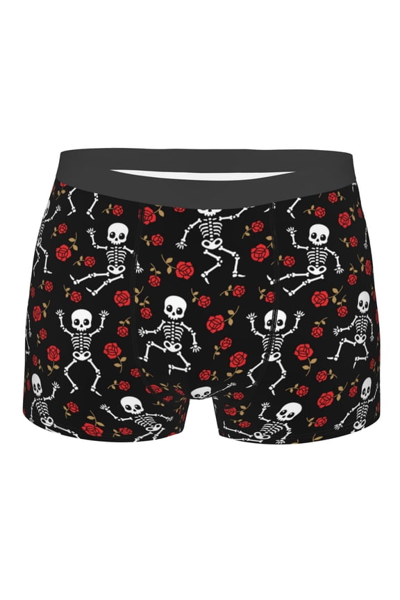 Skeleton with Roses Print Mens Underwear - Boxers for Men, Classic Briefs for Men