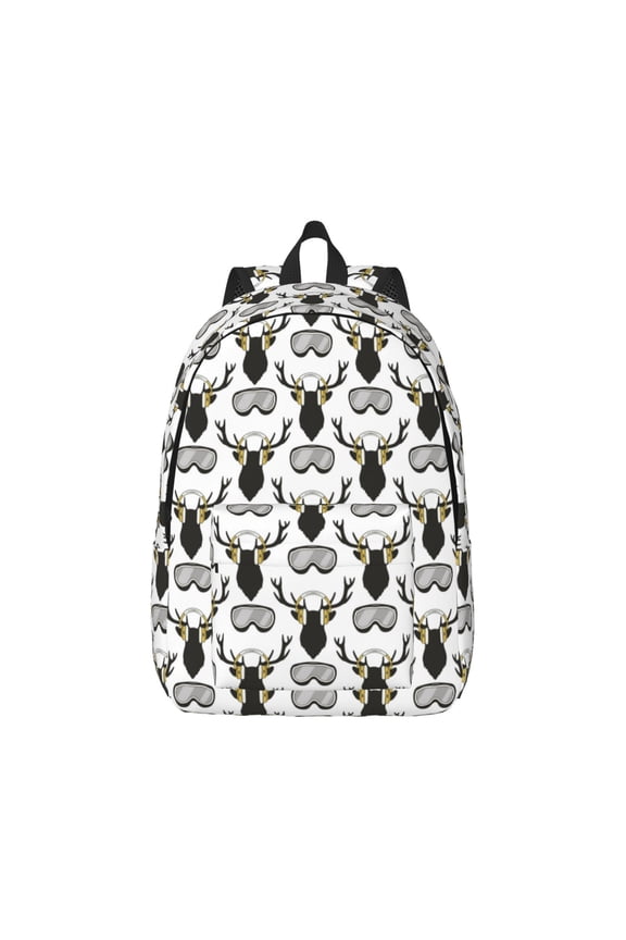Ski Goggles Moose Music Picture Canvas Backpack for Men Women Rucksack Casual Travel Daypack College Tote Satchel Bookbag for Teens-Small