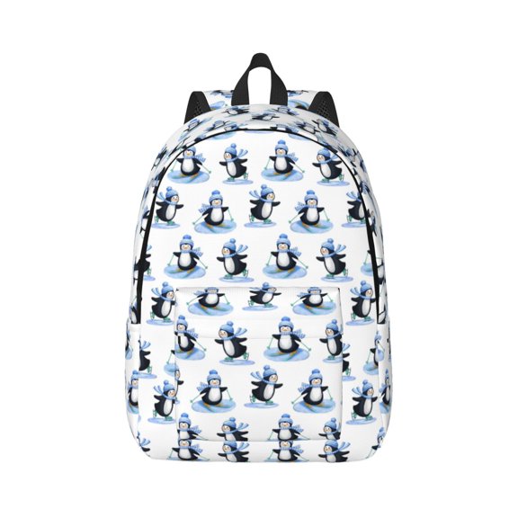 Naloa Skiing Penguin Funny Canvas Backpack for Men Women Rucksack Casual Travel Daypack College Tote Satchel Bookbag for Teens-Small
