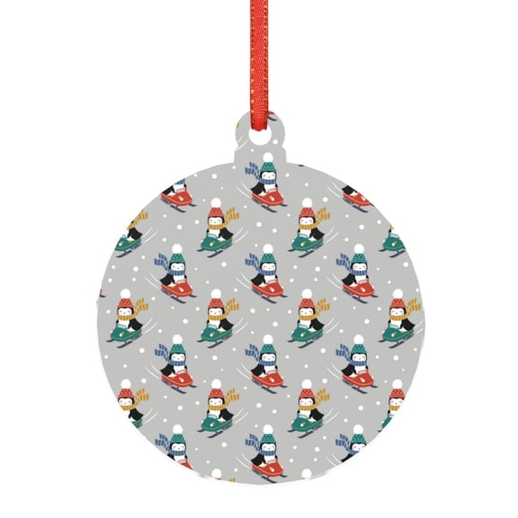 Naloa Skiing penguin Acrylic Santa Tree Decorations Christmas Hanging Pendant for Christmas Winter New Year Party Hanging Decorations-Round Shape