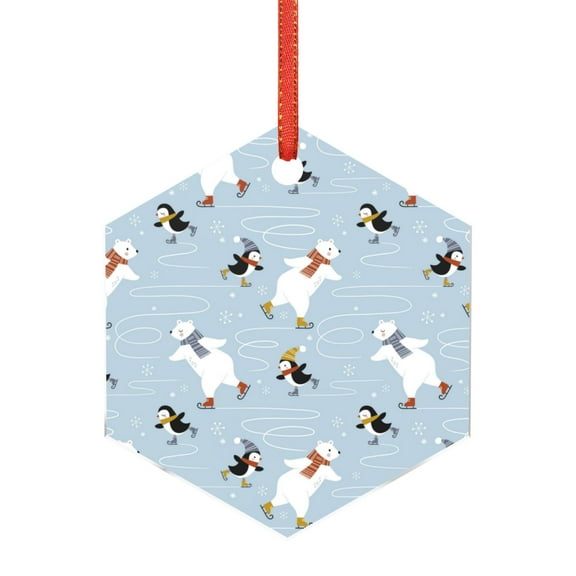 Naloa Skiing penguin Bear Acrylic Santa Tree Decorations Christmas Hanging Pendant for Christmas Winter New Year Party Hanging Decorations-Hexagon