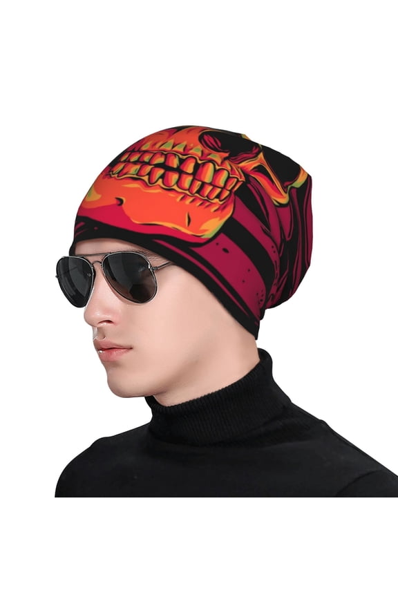 Skull And Flag Usa Soft Beanie Hat, Knit Beanie Daily Beanie in Fine Knit for Women Men Winter Travel, Outdoor