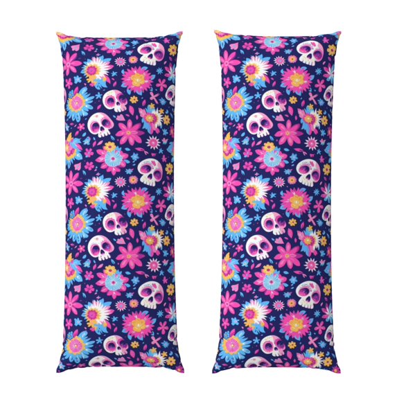 Naloa Skull Blue Flower Super Soft 20x60 Body Pillow Case,Long Side Hidden Zipper(PILLOWS ARE NOT INCLUDED)