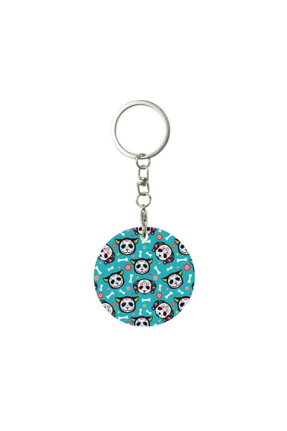 Naloa Skull Cat Print Round Keychain Keychain Key Ring, Key Tag, Key Chain Bulk for Gift Accessories (Round)
