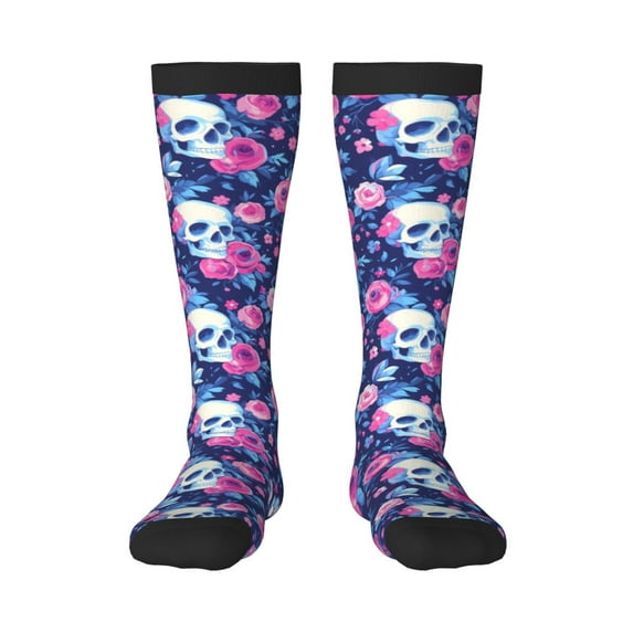 Naloa Skull Flower Thigh High Socks Extra Long Stretchy Sock Women Over Knee High Opaque Stocking Daily Wear