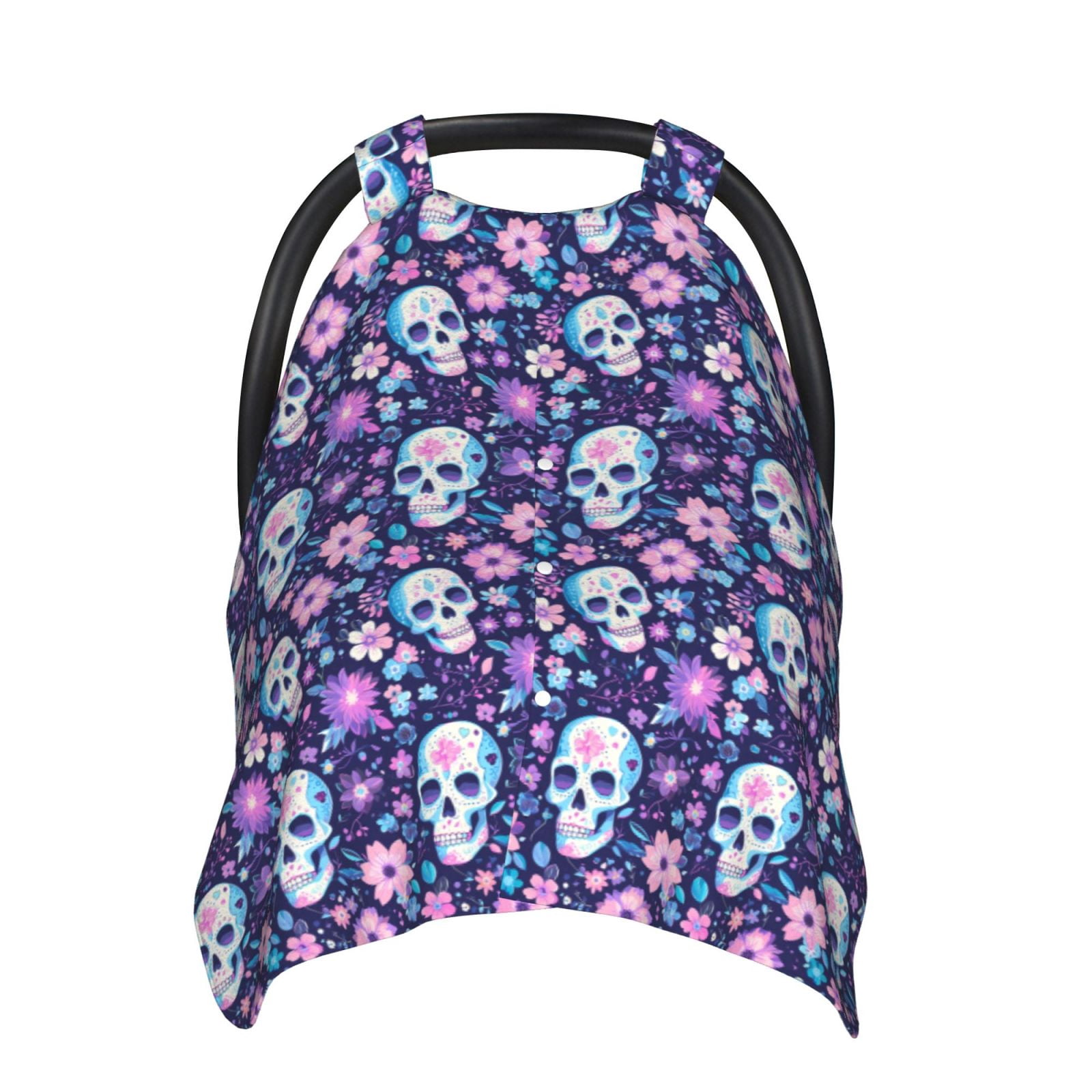 Naloa Skull Purple Flower Baby Car Seat Cover, Breathable Baby Carrier Cover, Multiuse Baby Carrier Cover & Nursing Breastfeeding Cover