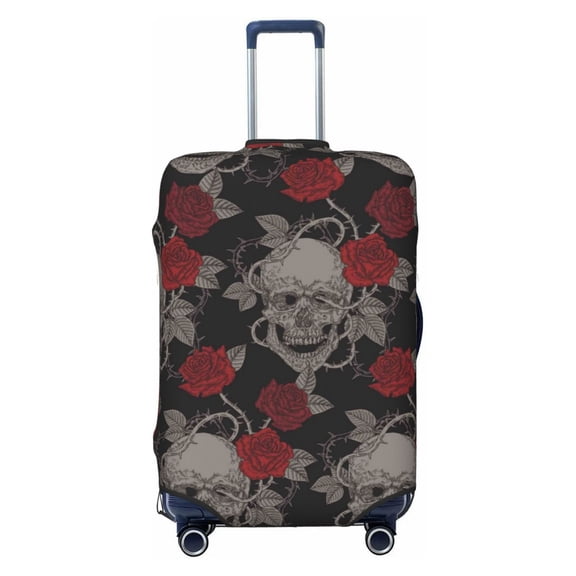 Naloa Skull and Red Roses Elastic Suitcase Protector, Travel Suitcase Protector Cover Fits 18-32in Suitcase - Small