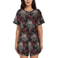 thumbnail image 1 of Naloa Skull and Red Roses Women's Short-Sleeved Pajama Set, Loungewear, Summer pajamas, Breathable Cozy - Medium, 1 of 9