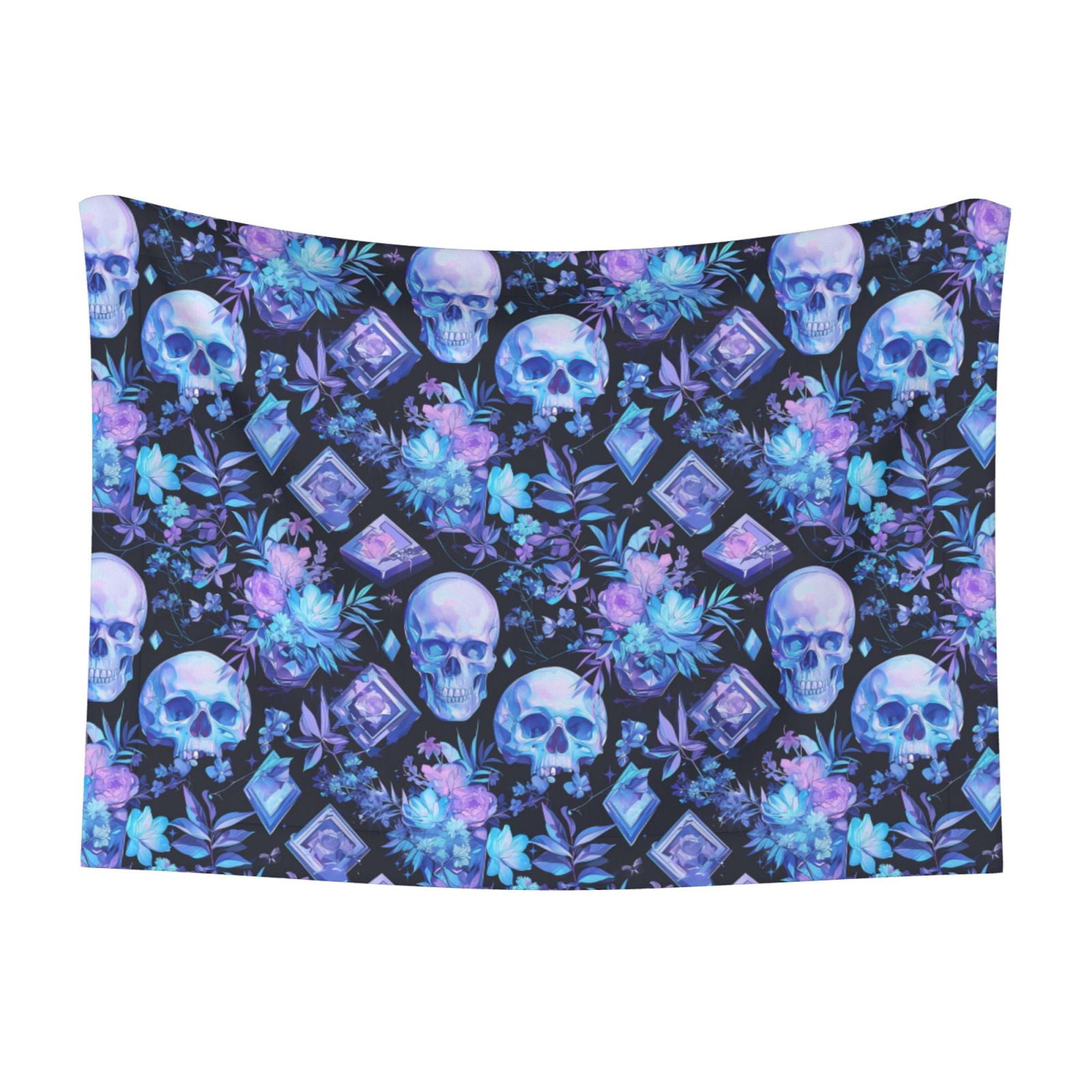 Naloa Skull blue crystal flower Dog Blanket, 3 Sizes Cat Blanket for Indoor Cats Large Medium Small Dog Gifts-