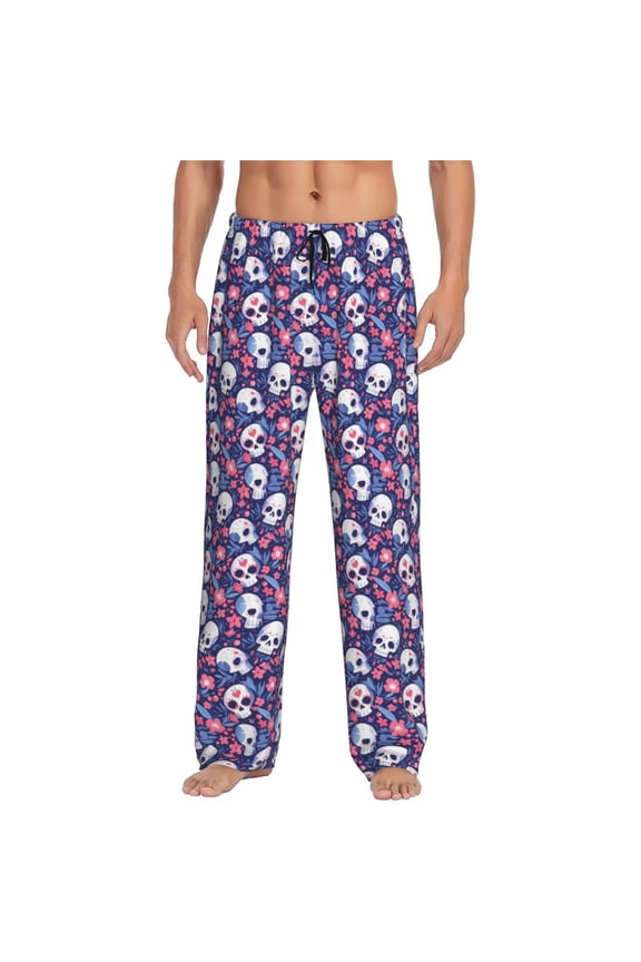 Skull cartoon flower Pajama Pants Men, PJ Bottoms, Sleep & Lounge Pants-X-Large