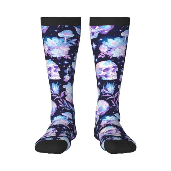 Naloa Skull crystal flower Thigh High Socks Extra Long Stretchy Sock Women Over Knee High Opaque Stocking Daily Wear