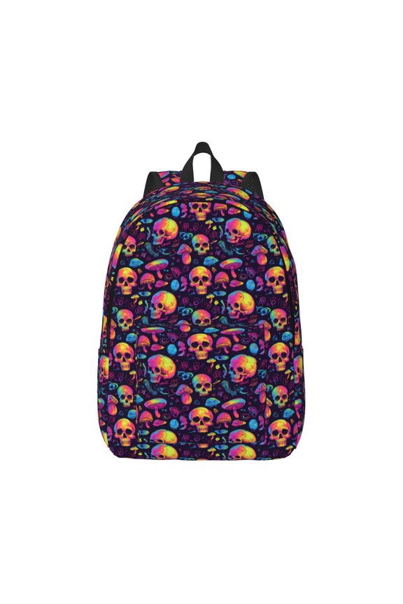 Skull mushroom Canvas Backpack for Men Women Rucksack Casual Travel Daypack College Tote Satchel Bookbag for Teens-Small