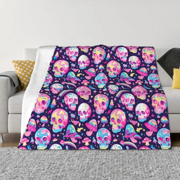 Naloa Skull mushroom colorful cute Flannel Blankets - Thick and Warm Blanket for Winter, Soft Fuzzy Plush King Blanket for All Seasons40"x30"