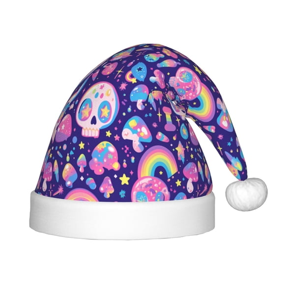 Naloa Skull mushroom rainbow Santa Hat for Kids Baby Christmas Hats,Girls Boys Toddler Plush Xmas Holiday Hat,Luxury Santa Claus Hat