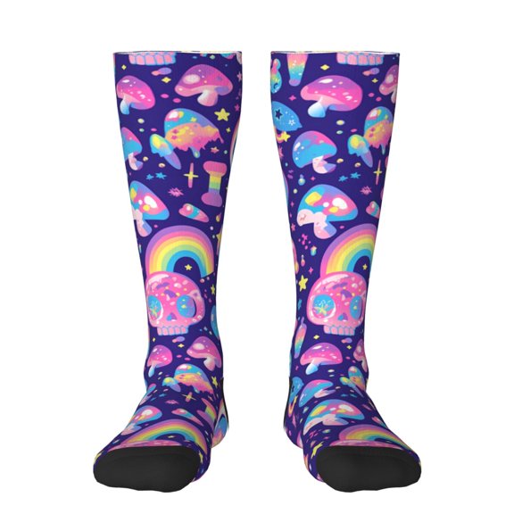 Naloa Skull mushroom rainbow Thigh High Socks Extra Long Stretchy Sock Women Over Knee High Opaque Stocking Daily Wear