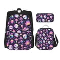 thumbnail image 1 of Naloa Skull mushroom space Print Large Capacity Backpack Lunch Bag Pencil Case Combination 3 Piece Set for Student, 1 of 8