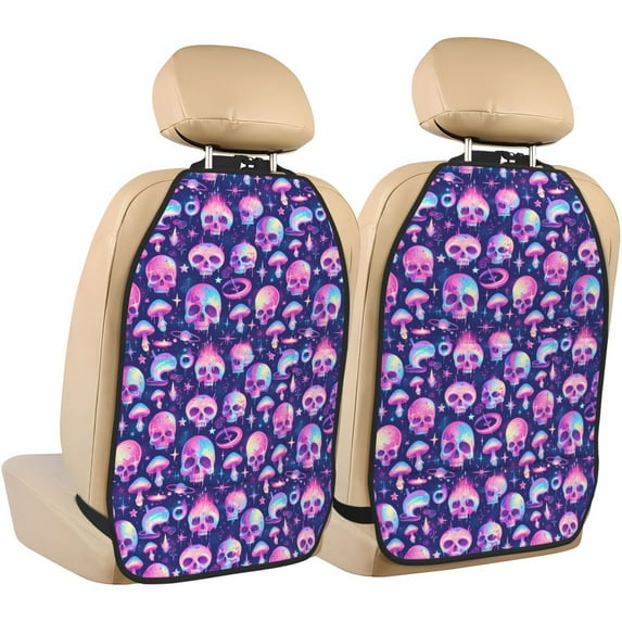 Naloa Skull rainbow color 2Pcs Anti-Kick Back Seat Cover Kick Mat, Car Seat Protector with 3 Storage Pockets