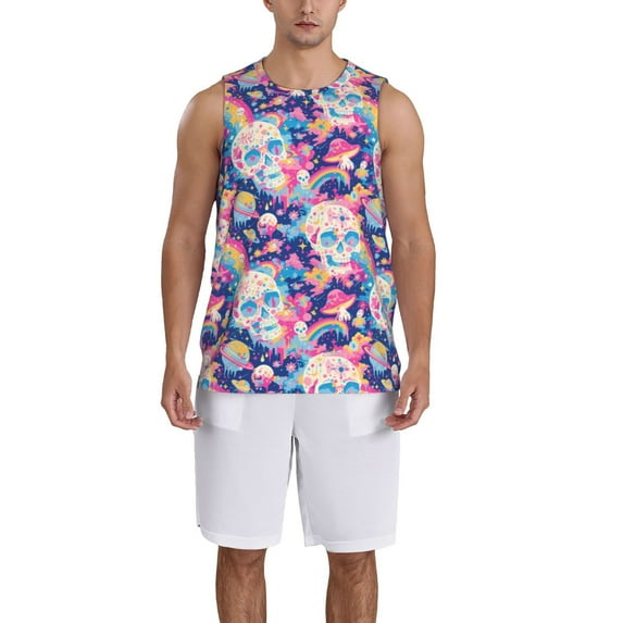 Naloa Skull rainbow color space Basketball Jersey Reversible Men's Mesh Athletic Sports Shirts Training Practice S-4XL3X-Large