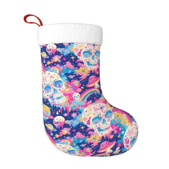Naloa Skull rainbow color space Christmas Stockings Decorations, Xmas Ornaments, DIY Personalized Farmhouse Decor for Home Family Party Tree