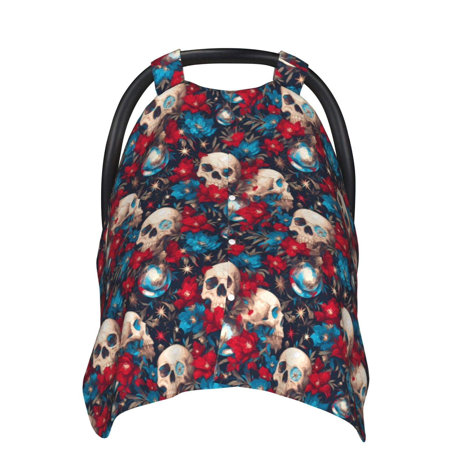 Naloa Skull red flower blue Baby Car Seat Cover, Breathable Baby Carrier Cover, Multiuse Baby Carrier Cover & Nursing Breastfeeding Cover