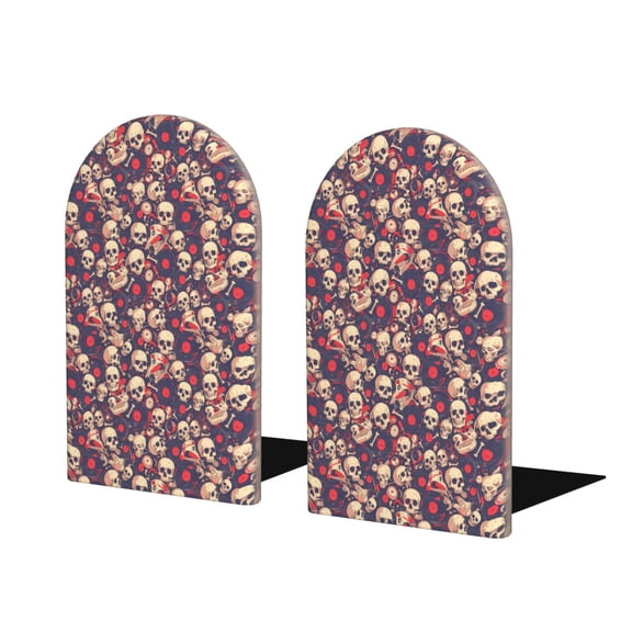 Naloa Skull rock music record Wood Non-Skid Bookend for Shelves,Book Ends for Heavy Books, Book Stand for CDs,1 Pair