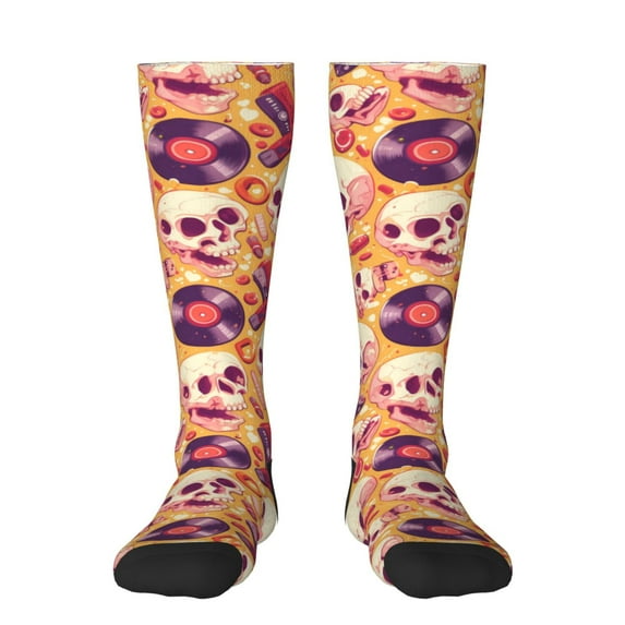 Naloa Skull rock record Thigh High Socks Extra Long Stretchy Sock Women Over Knee High Opaque Stocking Daily Wear