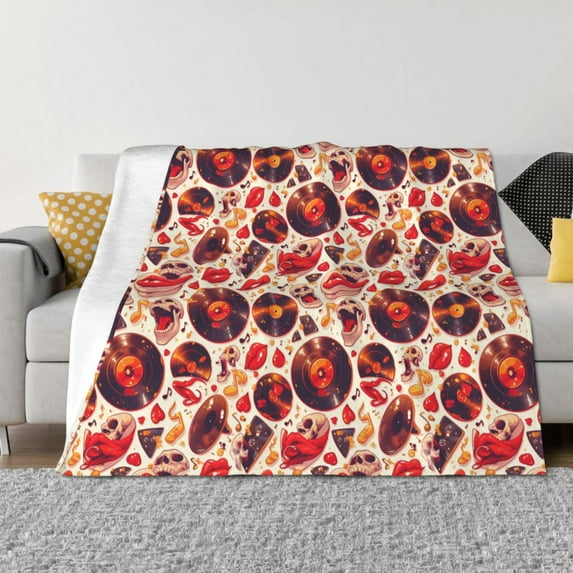Naloa Skull rock record music heart Flannel Blankets - Thick and Warm Blanket for Winter, Soft Fuzzy Plush King Blanket for All Seasons50"x40"