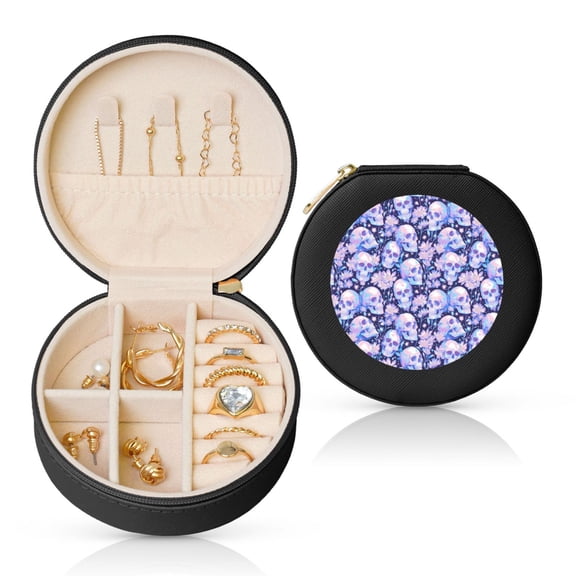 Naloa Skull star crystal Round Jewelry Box, Travel Jewelry Organizer, 3.9 x 3.9 x 2in Jewelry Storage Box for Women-Black
