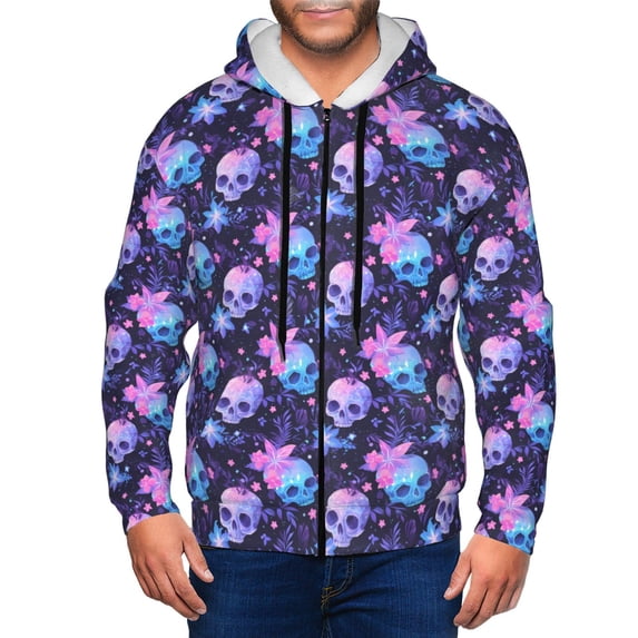 Naloa Skull starry sky flower leaf Men’s Hoodies, Zip up Hoodie, Sweatshirts,Hoodies for Men Sizes S-3XL-Large