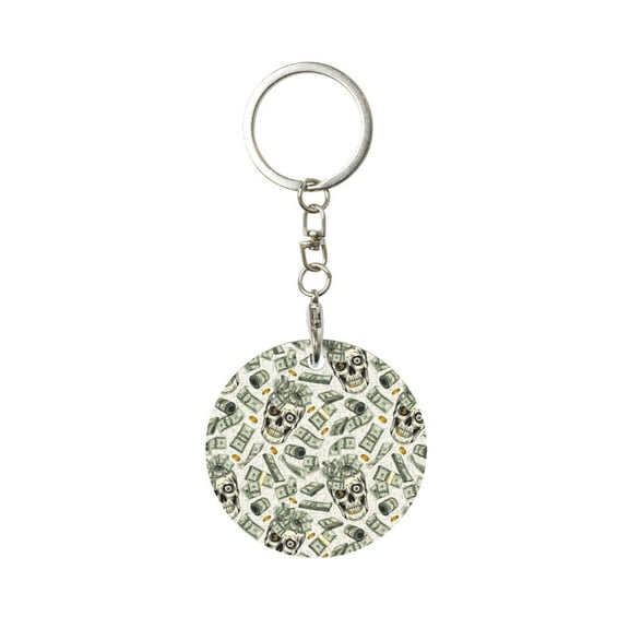 Naloa Skull with Cash Print Round Keychain Keychain Key Ring, Key Tag, Key Chain Bulk for Gift Accessories (Round)