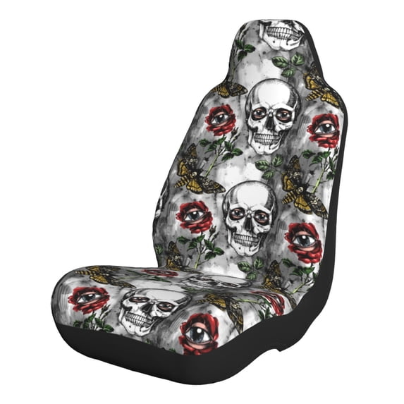 Naloa Skulls Roses Car Seat Covers 2PCs Front Car Seat Covers Universal fit for Most Cars SUVs and Trucks - 2 PCS