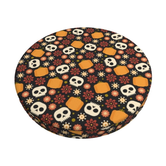 Naloa Skulls Round Bar Stool Cushion Cover 12-14 inch, Fits Kitchen, Office, Restaurant Chairs - 12 inch
