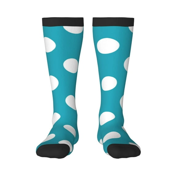 Naloa Sky Blue And White Polka Dot Knee Socks, High Socks Long Stretchy Sock Women Knee High Stocking, Long Socks for Women