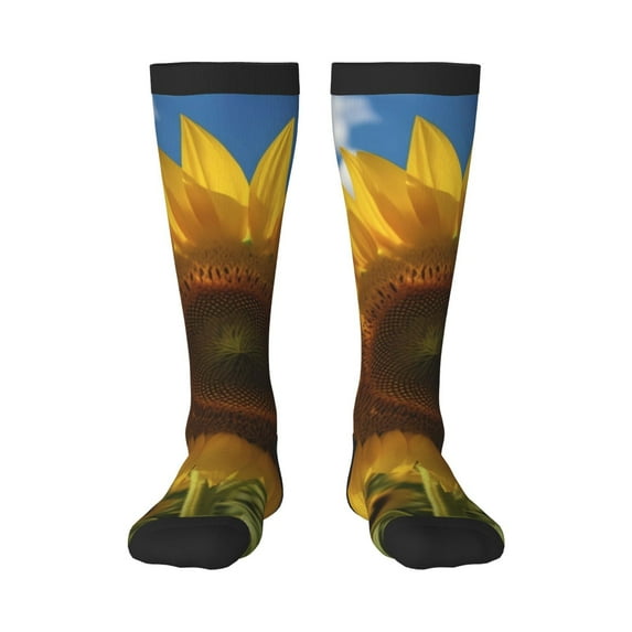 Naloa Sky Golden Sunflower Field Knee Socks, High Socks Long Stretchy Sock Women Knee High Stocking, Long Socks for Women