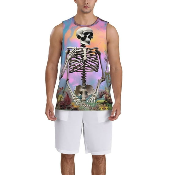 Naloa Sky Sunflower Skull Basketball Jersey Reversible Men's Mesh Athletic Sports Shirts Training Practice S-4XLXX-Large