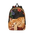 thumbnail image 1 of Naloa Sleeping Cat Flowers Canvas Backpack for Men Women Rucksack Casual Travel Daypack College Tote Satchel Bookbag for Teens-Medium, 1 of 7