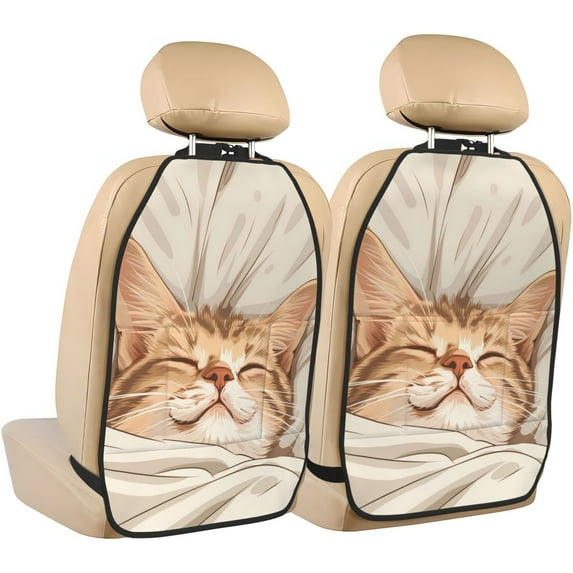 Naloa Sleeping Cat In Blanket 2Pcs Anti-Kick Back Seat Cover Kick Mat, Car Seat Protector with 3 Storage Pockets