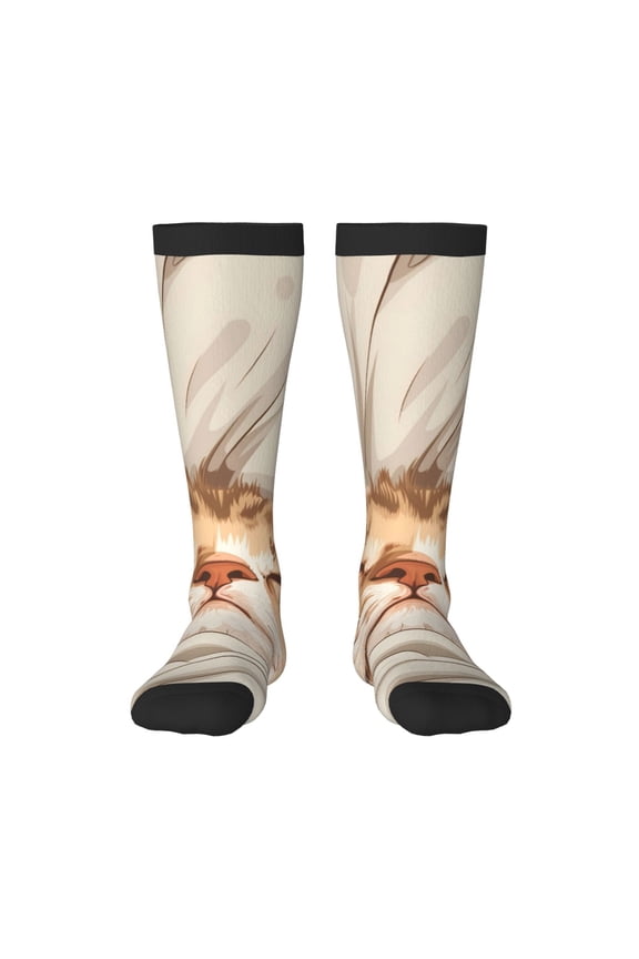 Sleeping Cat In Blanket Knee Socks, High Socks Long Stretchy Sock Women Knee High Stocking, Long Socks for Women