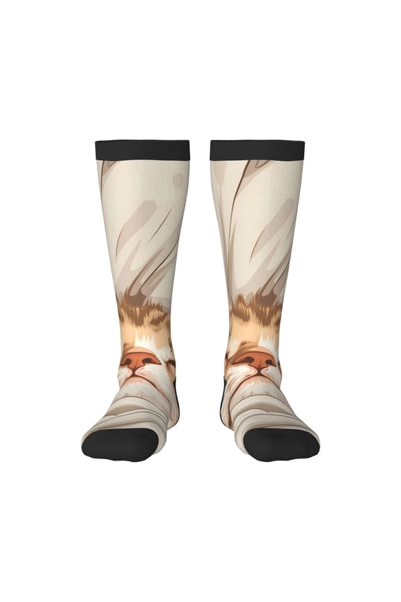 Sleeping Cat In Blanket Knee Socks, High Socks Long Stretchy Sock Women Knee High Stocking, Long Socks for Women