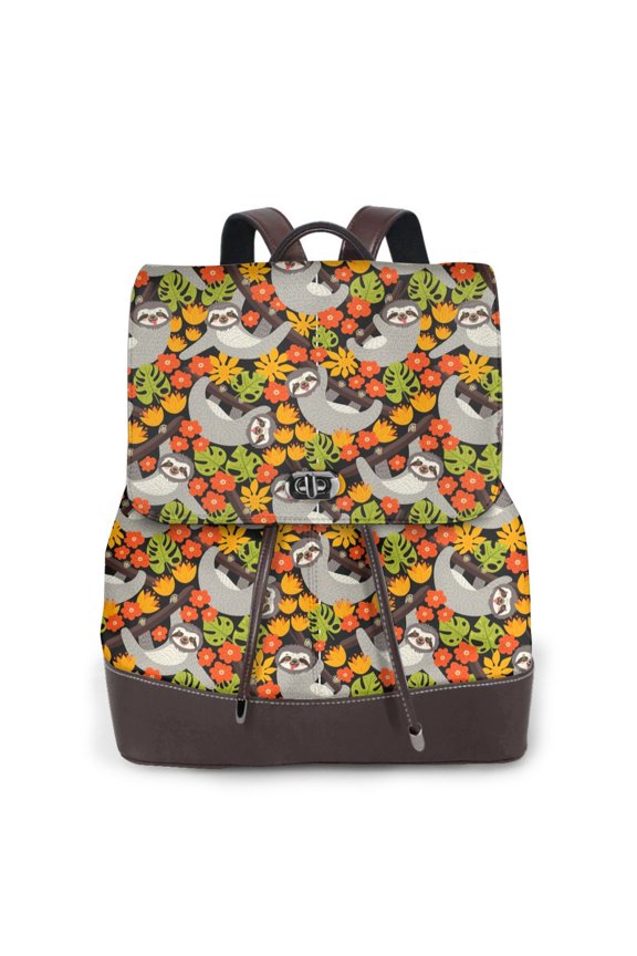 Naloa Sloth on the Branch Print Leather Backpack Purse for Women and Ladies,Shoulder Travel Daypacks Bags,Laptop Backpack for Women